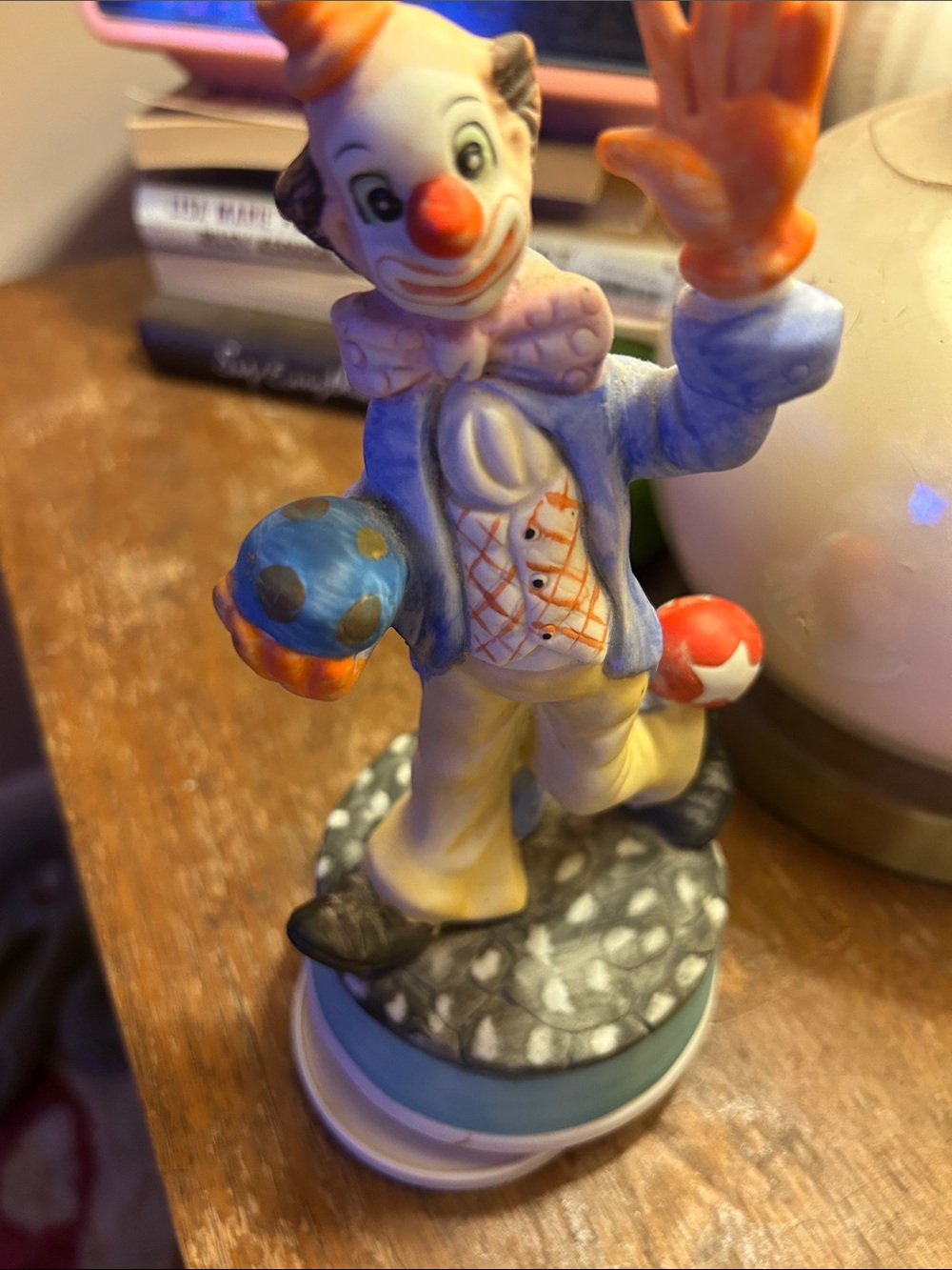 Colorful Vintage Clown figurine music figurine- Hand-Painted Ceramic